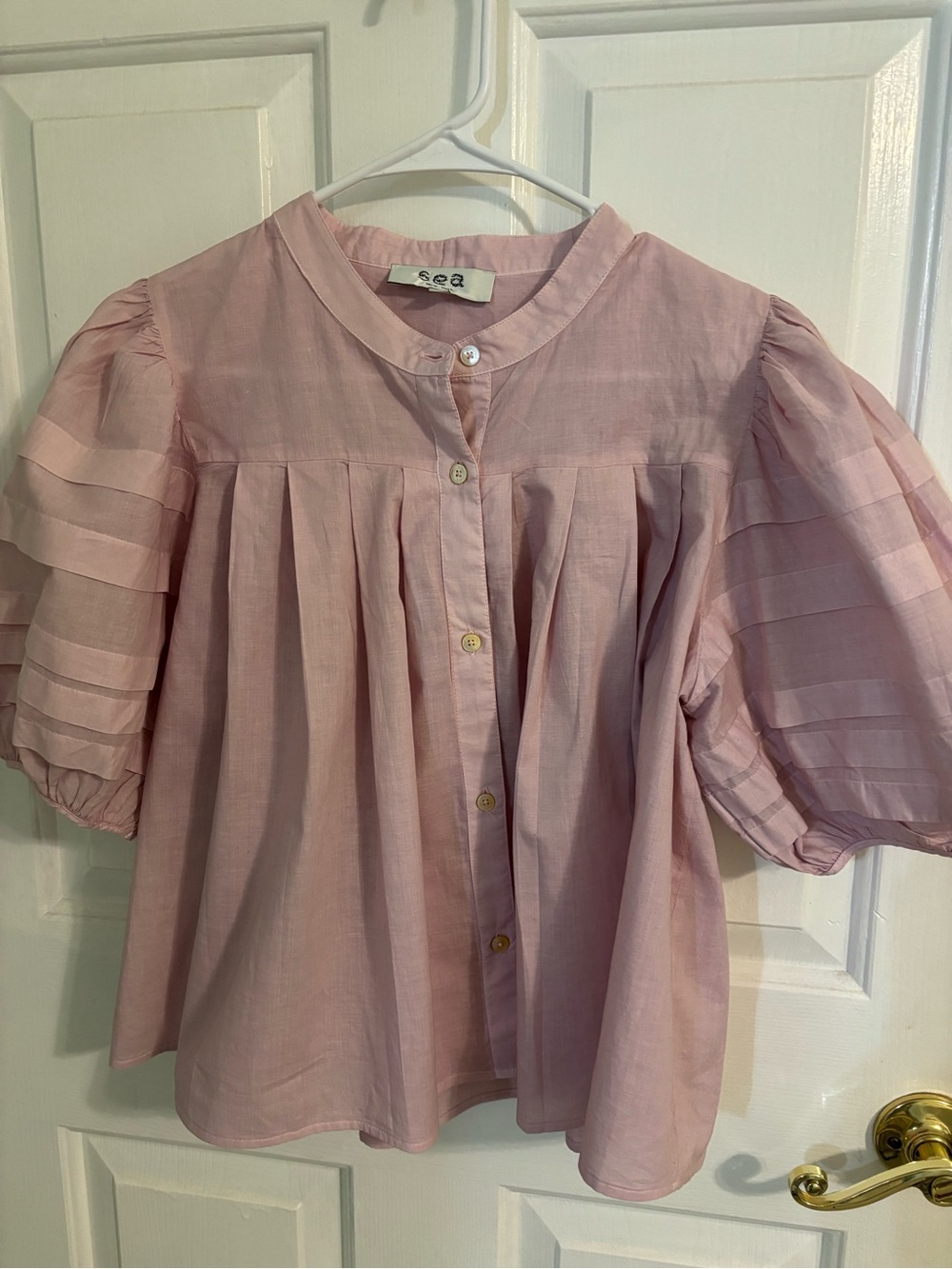 Sea New York Dusty Lilac Puff Sleeve Button-Front Salome Blouse